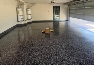 Finished epoxy-coated garage floor